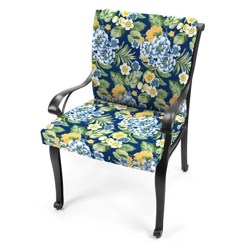 21" x 44" Blue Floral Outdoor Chair Cushion with Ties and Loop 44'' L